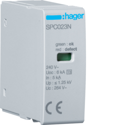 Hager SPC023N, Cartridge T3 1P Uc 264V In 5kA, 3250615514912