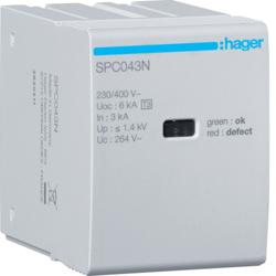 Hager SPC043N, Cartridge T3 N-PE Uc 264V In 3kA, 3250615514929