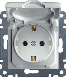 Hager Socket Schuko with hinged lid - white